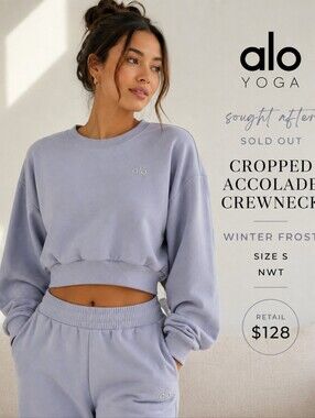 ALO Yoga Cropped Accolade Crewneck Winter Frost Size S NWT Sold Out